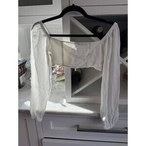 Garage Pale White Long Sleeve Cropped Open Tie Front Milk Maid Top